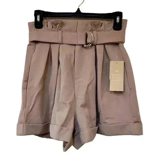 Just Fab Women's Taupe Poly/Rayon/Spandex Lightweight Paperbag Shorts w Pockets - Picture 4 of 12